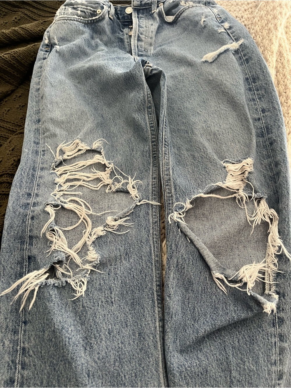Agolde Distressed Light Wash Denim Straight Leg Jeans size 24 - Picture 3 of 11